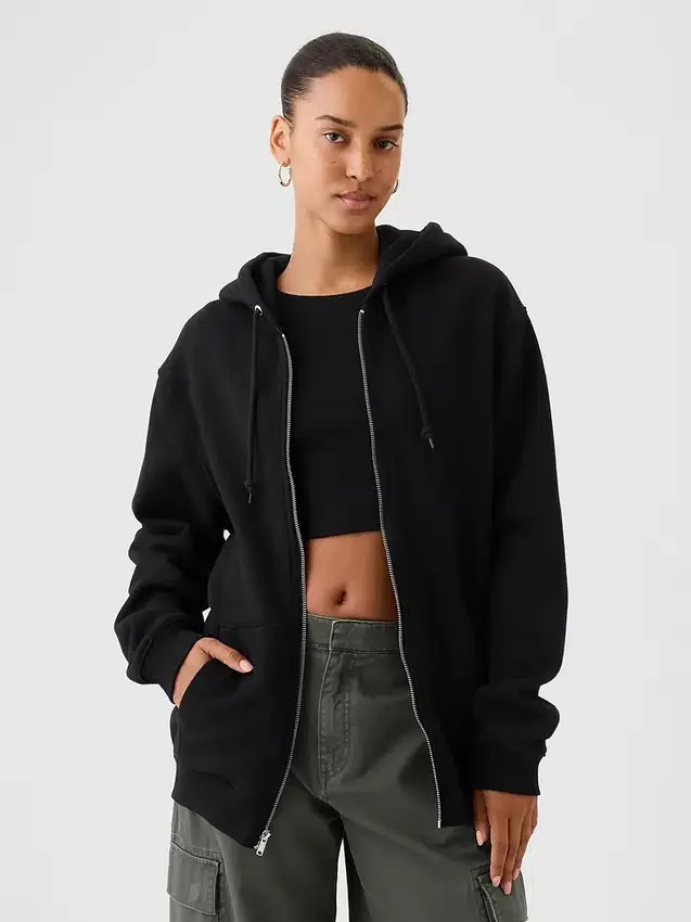 Yetişkin Vintagesoft Rahat Fermuarlı Kapüşonlu Sweatshirt