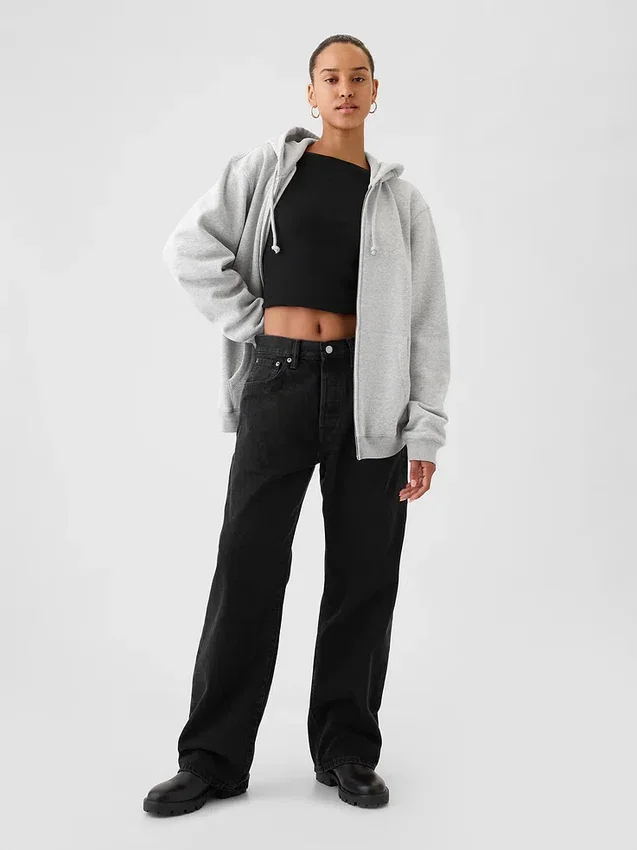 Yetişkin Vintagesoft Rahat Fermuarlı Kapüşonlu Sweatshirt