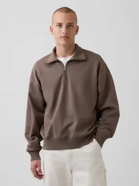 Yetişkinler İçin Ağır Dokuma Oversized Çeyrek Fermuarlı Kazak