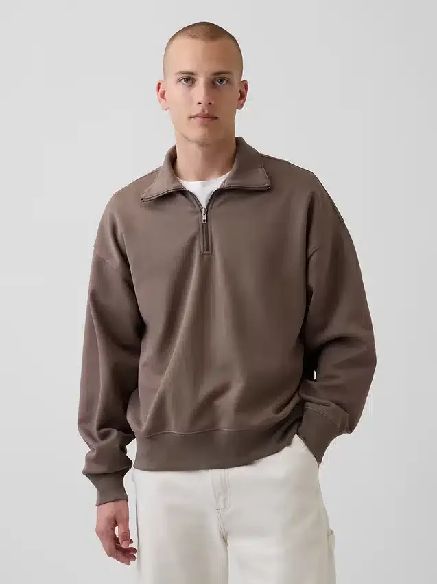 Yetişkinler İçin Ağır Dokuma Oversized Çeyrek Fermuarlı Kazak