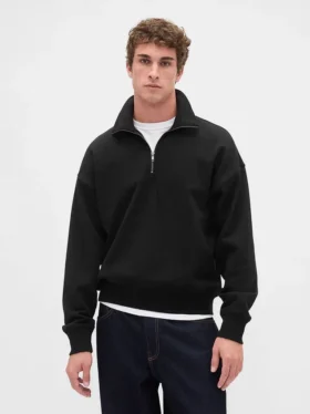 Yetişkinler İçin Ağır Dokuma Oversized Çeyrek Fermuarlı Kazak