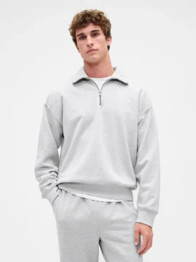 Yetişkinler İçin Ağır Dokuma Oversized Çeyrek Fermuarlı Kazak
