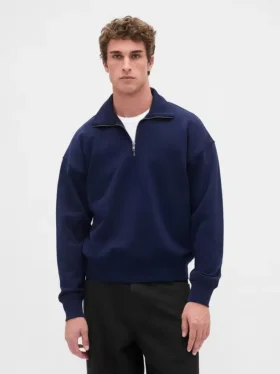 Yetişkinler İçin Ağır Dokuma Oversized Çeyrek Fermuarlı Kazak