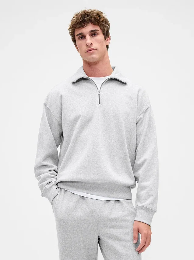 Yetişkinler İçin Ağır Dokuma Oversized Çeyrek Fermuarlı Kazak