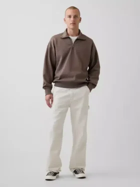 Yetişkinler İçin Ağır Dokuma Oversized Çeyrek Fermuarlı Kazak