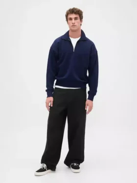 Yetişkinler İçin Ağır Dokuma Oversized Çeyrek Fermuarlı Kazak