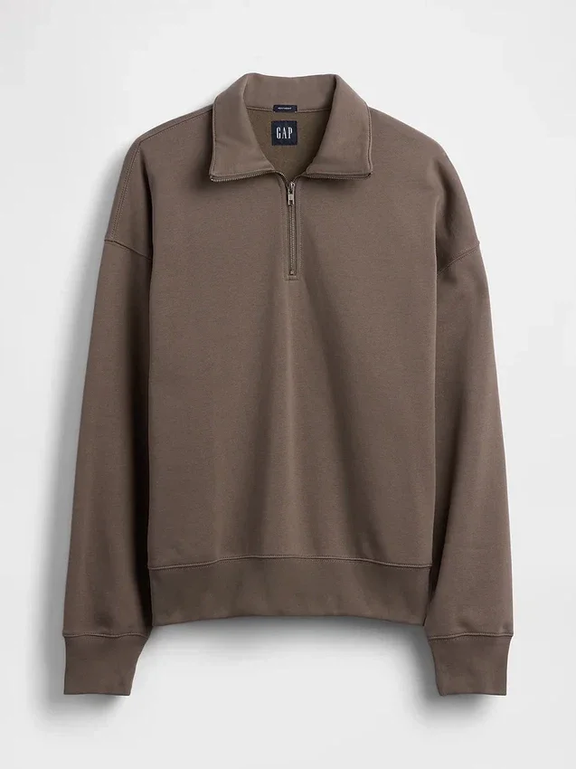 Yetişkinler İçin Ağır Dokuma Oversized Çeyrek Fermuarlı Kazak
