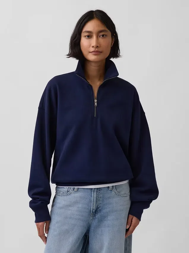 Yetişkinler İçin Ağır Dokuma Oversized Çeyrek Fermuarlı Kazak