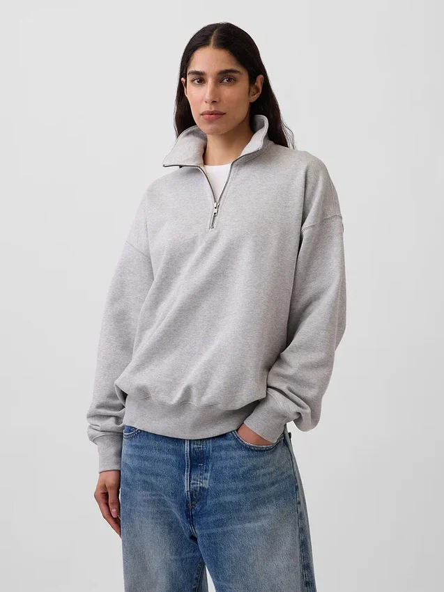 Yetişkinler İçin Ağır Dokuma Oversized Çeyrek Fermuarlı Kazak