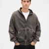Yetişkinler İçin Ağır Kaliteli Oversized Fermuarlı Kapüşonlu Sweatshirt