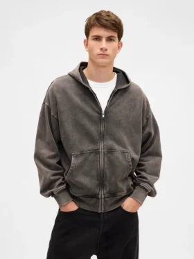 Yetişkinler İçin Ağır Kaliteli Oversized Fermuarlı Kapüşonlu Sweatshirt