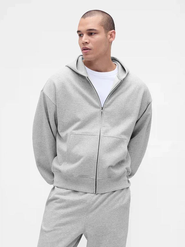 Yetişkinler İçin Ağır Kaliteli Oversized Fermuarlı Kapüşonlu Sweatshirt