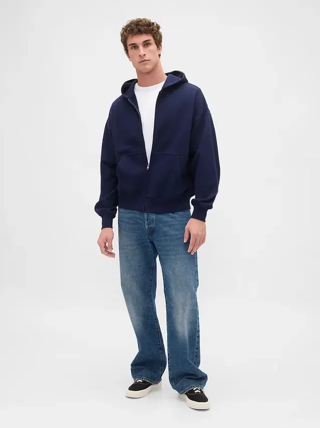 Yetişkinler İçin Ağır Kaliteli Oversized Fermuarlı Kapüşonlu Sweatshirt