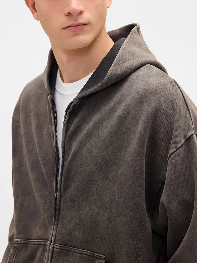 Yetişkinler İçin Ağır Kaliteli Oversized Fermuarlı Kapüşonlu Sweatshirt