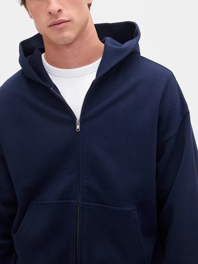 Yetişkinler İçin Ağır Kaliteli Oversized Fermuarlı Kapüşonlu Sweatshirt