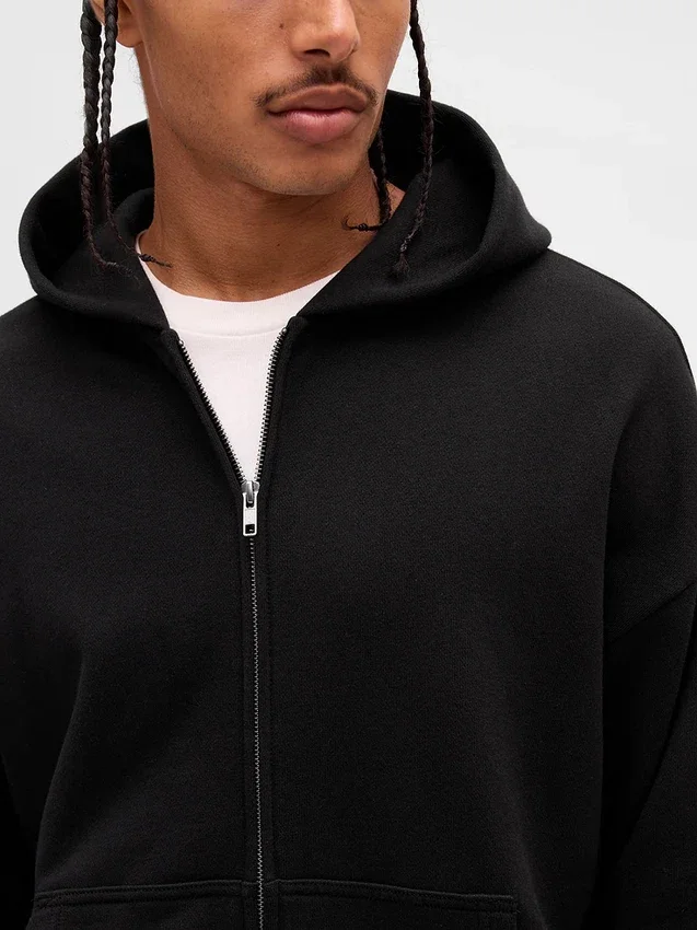 Yetişkinler İçin Ağır Kaliteli Oversized Fermuarlı Kapüşonlu Sweatshirt