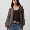 Yetişkinler İçin Ağır Kaliteli Oversized Fermuarlı Kapüşonlu Sweatshirt