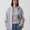 Yetişkinler İçin Ağır Kaliteli Oversized Fermuarlı Kapüşonlu Sweatshirt