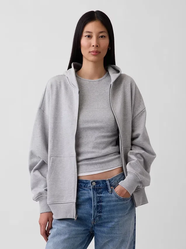 Yetişkinler İçin Ağır Kaliteli Oversized Fermuarlı Kapüşonlu Sweatshirt
