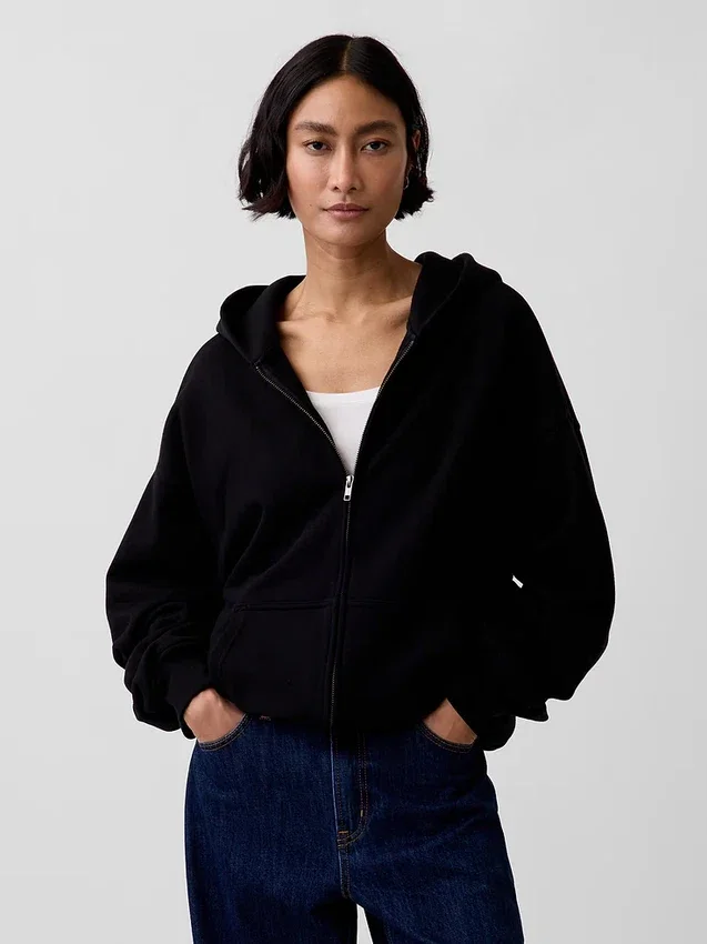 Yetişkinler İçin Ağır Kaliteli Oversized Fermuarlı Kapüşonlu Sweatshirt