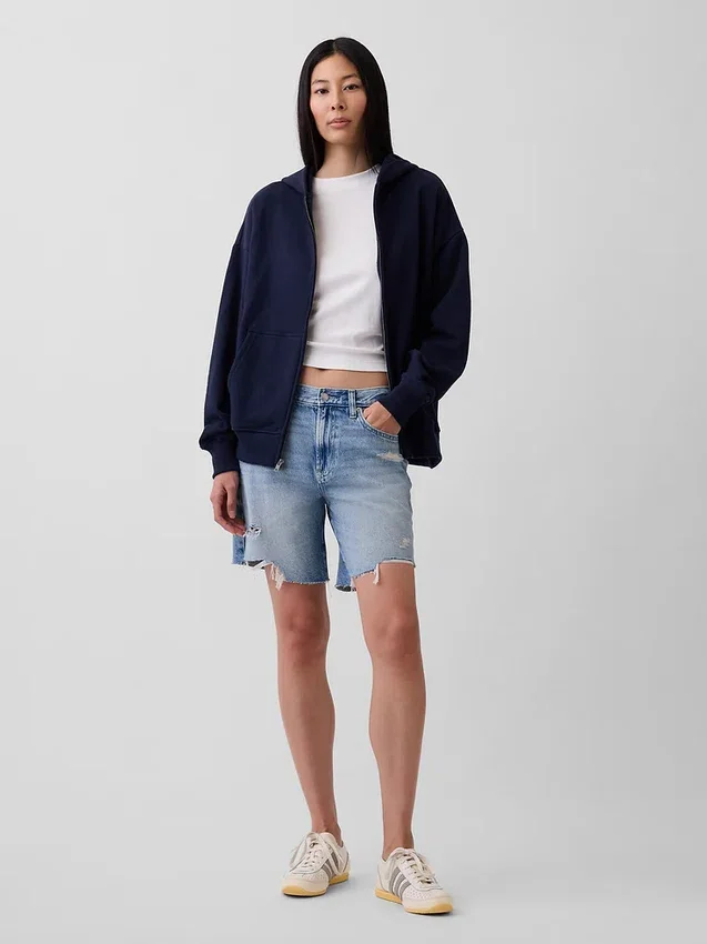 Yetişkinler İçin Ağır Kaliteli Oversized Fermuarlı Kapüşonlu Sweatshirt