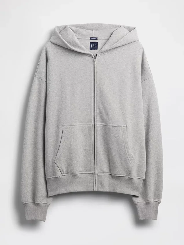 Yetişkinler İçin Ağır Kaliteli Oversized Fermuarlı Kapüşonlu Sweatshirt