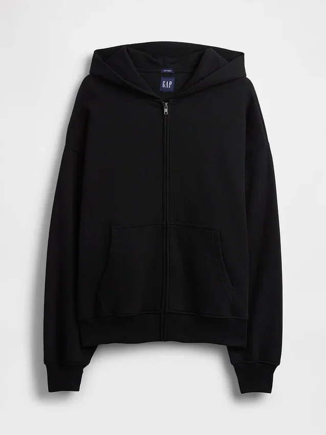 Yetişkinler İçin Ağır Kaliteli Oversized Fermuarlı Kapüşonlu Sweatshirt