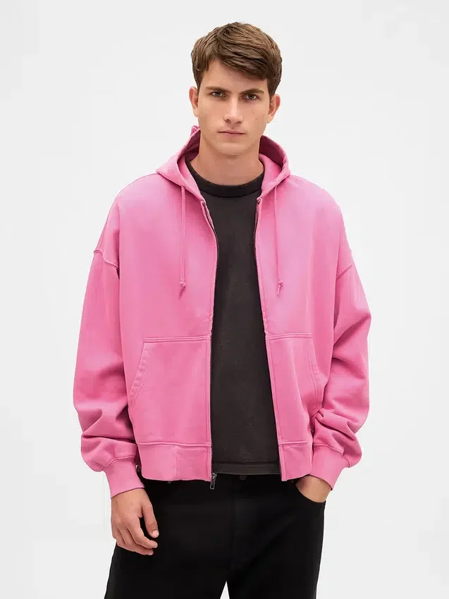 Yetişkinler İçin Ağır Kaliteli Oversized Kısa Fermuarlı Kapüşonlu Sweatshirt