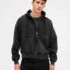 Yetişkinler İçin Ağır Kaliteli Oversized Kısa Fermuarlı Kapüşonlu Sweatshirt