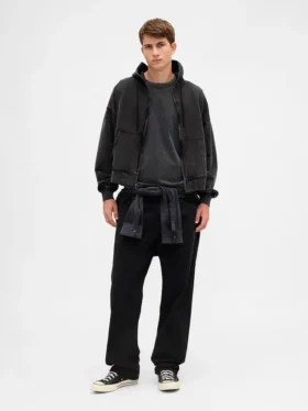 Yetişkinler İçin Ağır Kaliteli Oversized Kısa Fermuarlı Kapüşonlu Sweatshirt