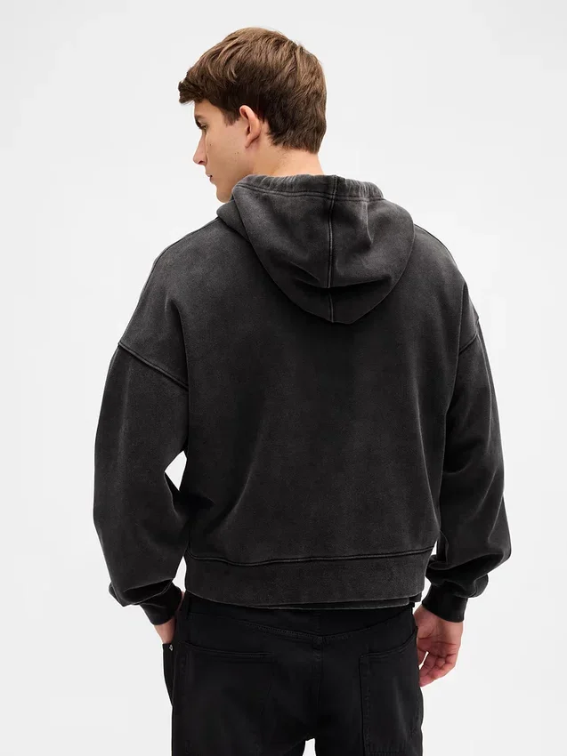 Yetişkinler İçin Ağır Kaliteli Oversized Kısa Fermuarlı Kapüşonlu Sweatshirt