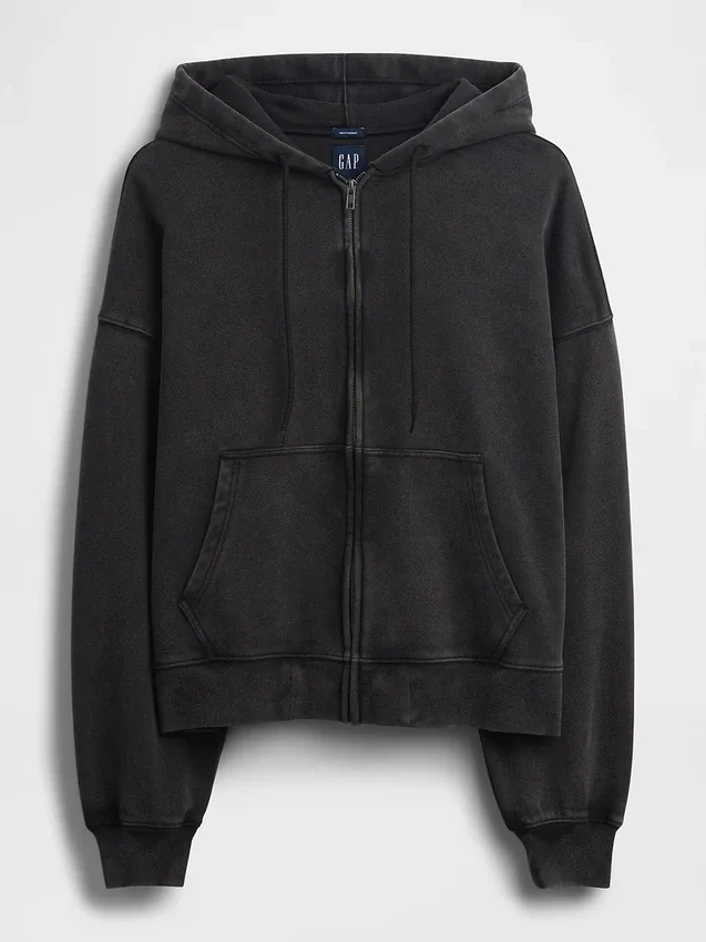 Yetişkinler İçin Ağır Kaliteli Oversized Kısa Fermuarlı Kapüşonlu Sweatshirt