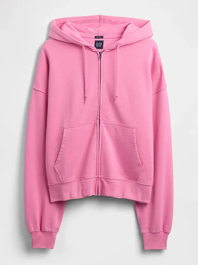 Yetişkinler İçin Ağır Kaliteli Oversized Kısa Fermuarlı Kapüşonlu Sweatshirt