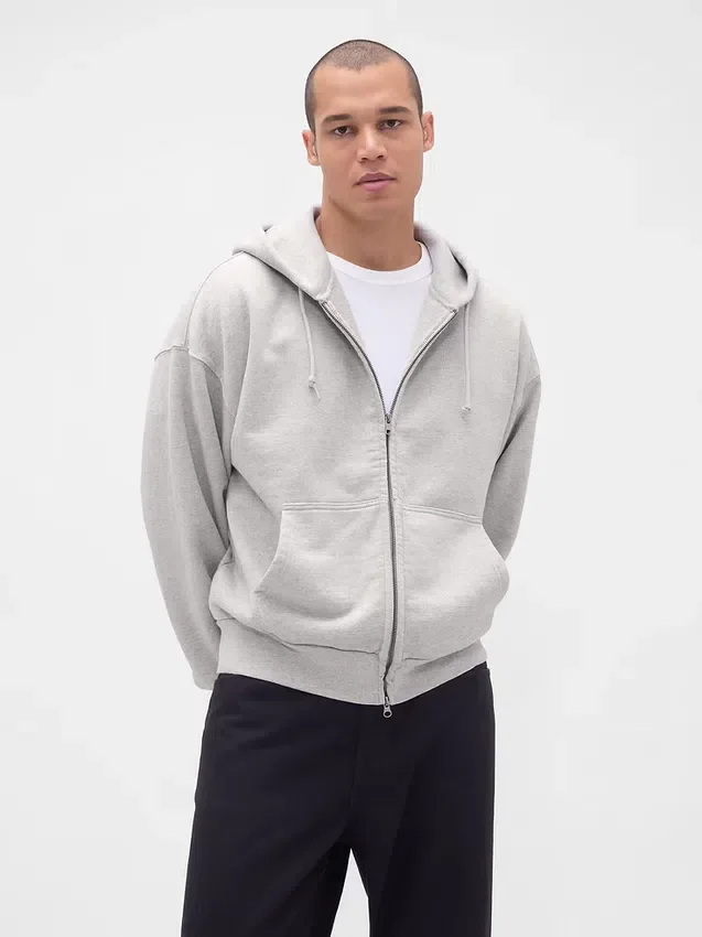 Yetişkinler İçin Ekstra Kalın Fransız Teri Fermuarlı Kapüşonlu Sweatshirt