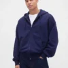 Yetişkinler İçin Ekstra Kalın Fransız Teri Fermuarlı Kapüşonlu Sweatshirt