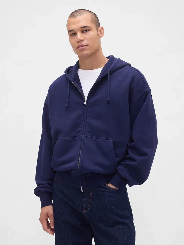 Yetişkinler İçin Ekstra Kalın Fransız Teri Fermuarlı Kapüşonlu Sweatshirt