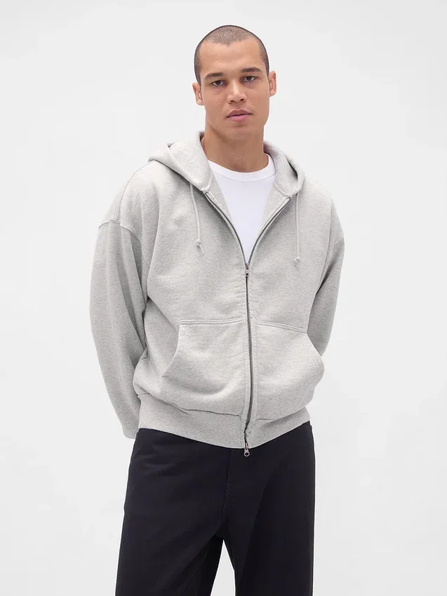 Yetişkinler İçin Ekstra Kalın Fransız Teri Fermuarlı Kapüşonlu Sweatshirt