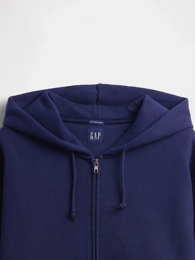 Yetişkinler İçin Ekstra Kalın Fransız Teri Fermuarlı Kapüşonlu Sweatshirt