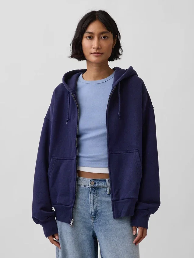 Yetişkinler İçin Ekstra Kalın Fransız Teri Fermuarlı Kapüşonlu Sweatshirt