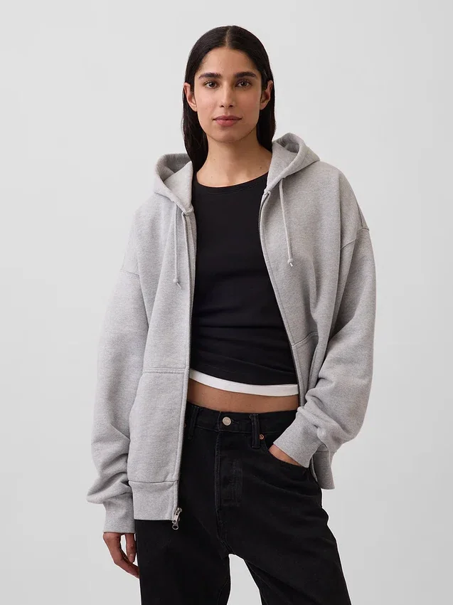 Yetişkinler İçin Ekstra Kalın Fransız Teri Fermuarlı Kapüşonlu Sweatshirt