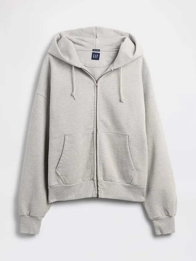 Yetişkinler İçin Ekstra Kalın Fransız Teri Fermuarlı Kapüşonlu Sweatshirt