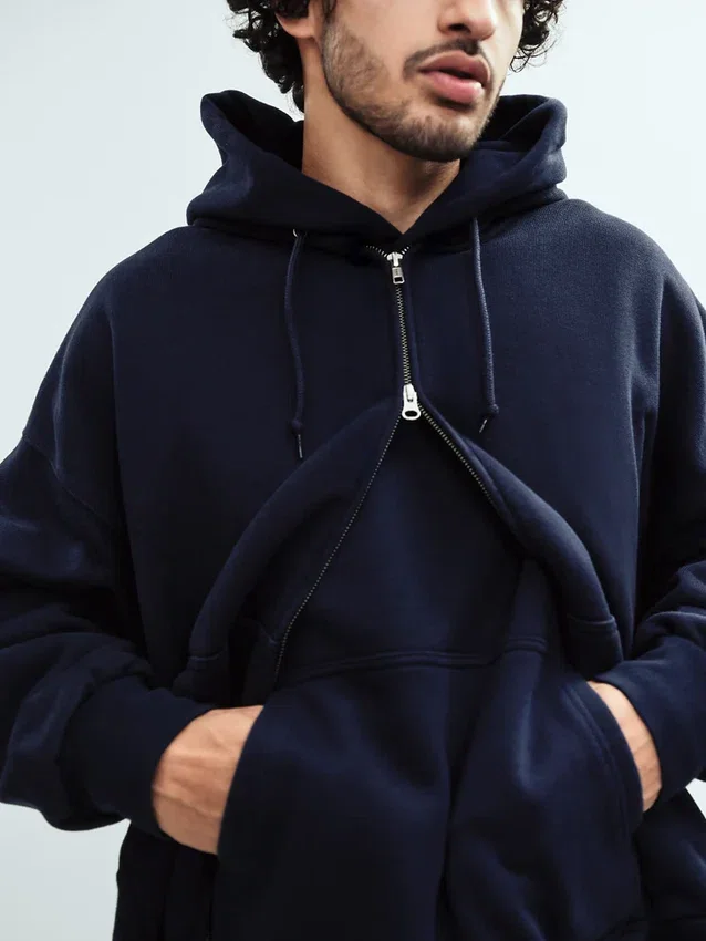 Yetişkinler İçin Ekstra Kalın Fransız Teri Fermuarlı Kapüşonlu Sweatshirt