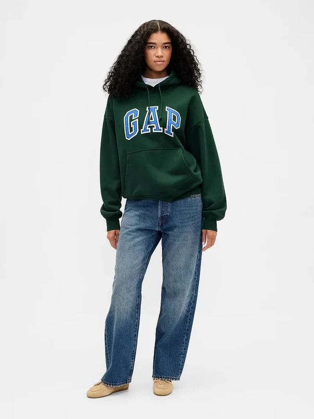 Yetişkinler İçin Ekstra Kalın Fransız Teri Oversize Logolu Kapüşonlu Sweatshirt