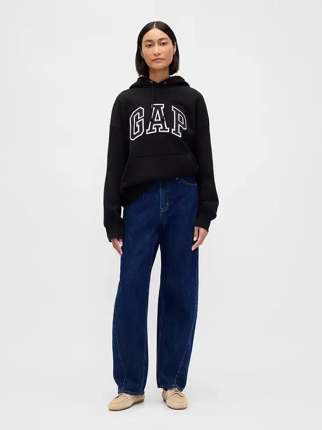 Yetişkinler İçin Ekstra Kalın Fransız Teri Oversize Logolu Kapüşonlu Sweatshirt