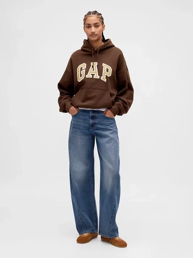 Yetişkinler İçin Ekstra Kalın Fransız Teri Oversize Logolu Kapüşonlu Sweatshirt