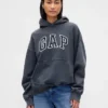 Yetişkinler İçin Kalın, Bol Kesim Logolu Kapüşonlu Sweatshirt