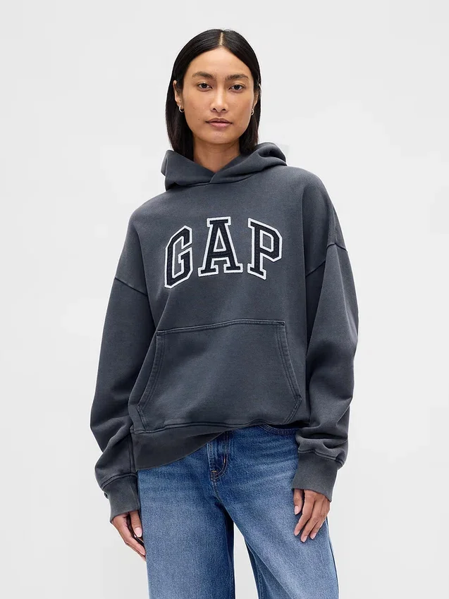 Yetişkinler İçin Kalın, Bol Kesim Logolu Kapüşonlu Sweatshirt