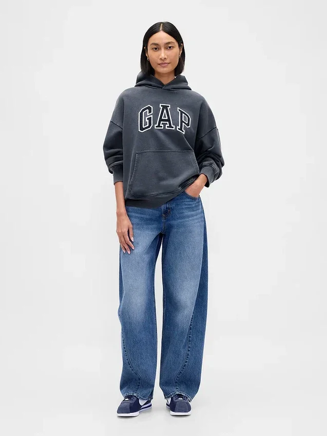Yetişkinler İçin Kalın, Bol Kesim Logolu Kapüşonlu Sweatshirt
