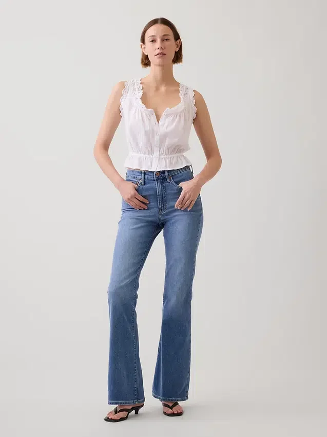 Yüksek Bel '70'ler Stili Geniş Paça Jean'ler