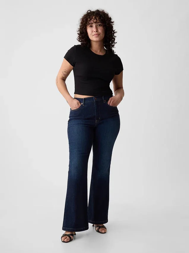 Yüksek Bel '70'ler Stili Geniş Paça Jean'ler